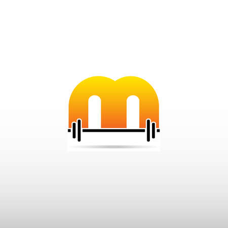 the letter M logo and the gym logo. letter M and barbell combination design. Modern sports logo template. illustration vectorのイラスト素材