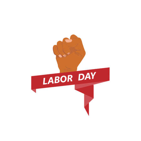 clenched fist illustration vector design. brown hand design and red ribbon for text .design for labor dayのイラスト素材