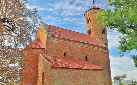 historic church built in the XII century on the hill above the river Pilicaの写真素材