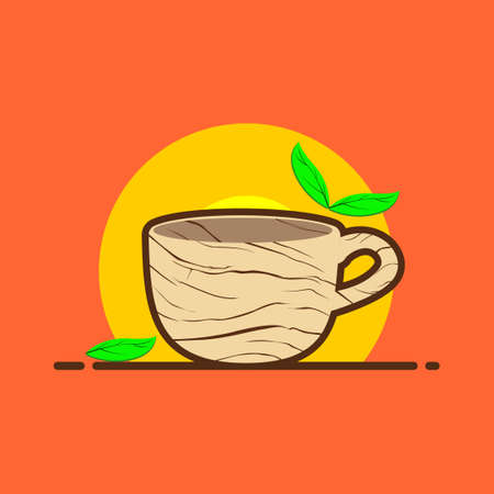 wood cup vector with lieafのイラスト素材