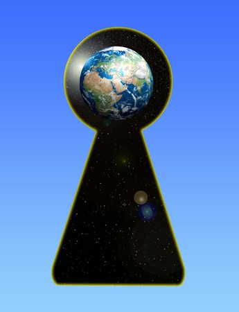 view of the planet earth through the keyholeの写真素材