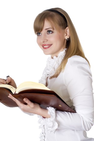 charming young businesswoman on a white backgroundの写真素材