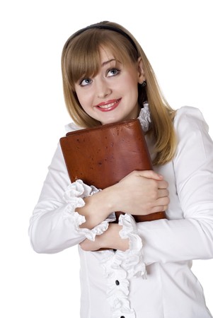 charming young businesswoman on a white backgroundの写真素材