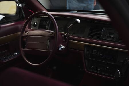 Car key Leather interior of a retro car.の写真素材
