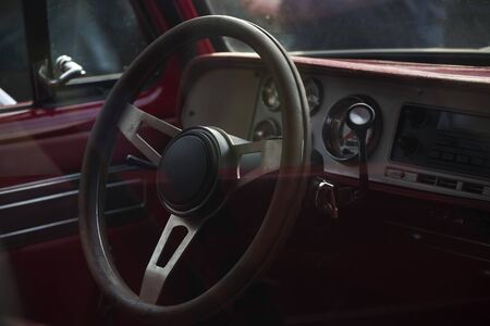 Car key Leather interior of a retro car.の写真素材