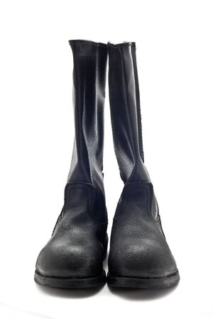 A pair of black boots workers isolated on white.の写真素材