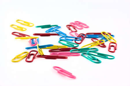 Isolated colored paper clips.Shallow depth of field.の写真素材