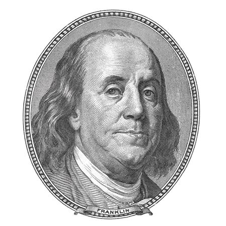 Benjamin Franklin. Qualitative portrait from 100 dollars banknote.の写真素材