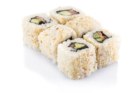 Roll the delicious sushi on a white background.の写真素材