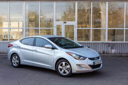 Krivoy Rog, Ukraine - April 13, 2020: Photo of silver hyundai elantra in the open air.のeditorial素材