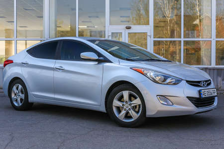 Krivoy Rog, Ukraine - April 13, 2020: Photo of silver hyundai elantra in the open air.のeditorial素材