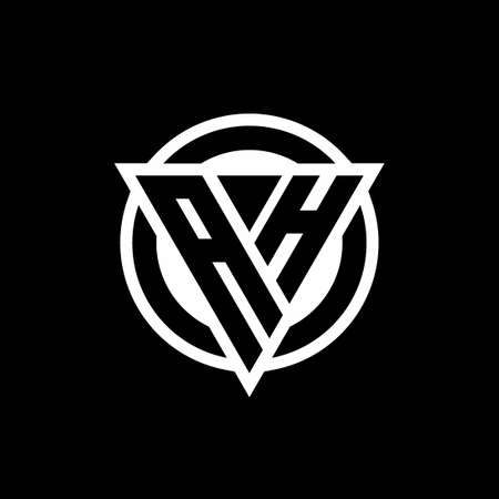 AH logo with negative space triangle shape and circle rounded design template isolated on black backgroundのイラスト素材