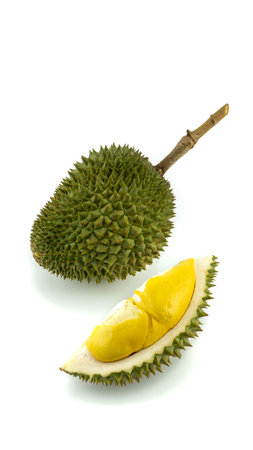 Durian peel closeup dramatic shot on black background.の写真素材