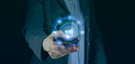Businessman using mobile smartphone and icon network connection data with growth graph customer, digital marketing, banking and payment online, analysis and planning of business. AI bot Technology.の写真素材