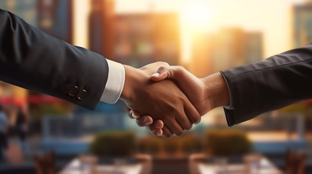 Businessman handshake close up hand palm. Business communication concept. Handshake and marketing. Successful partnership negotiation in office, closing a deal. success, greeting and partner concept.の素材