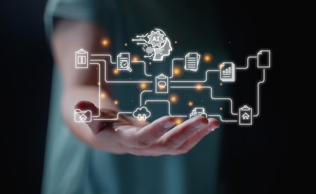 Ai tech, businessman show virtual graphic Global Internet connect Chat with Artificial Intelligence....