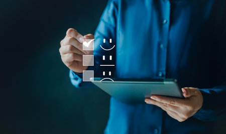 Customer service and Satisfaction concept ,Business people are touching the virtual screen on the...
