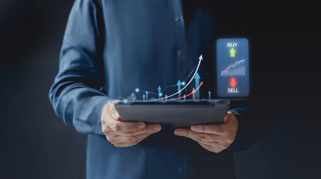 business finance technology and investment concept. Stock Market Investments Funds and Digital...