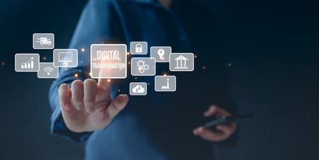 Digital transformation technology strategy, digitization and digitalization of business processes and data, optimize and automate operations, customer service management, internet and cloud computingの写真素材