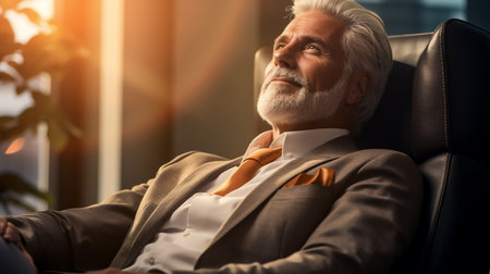 Portrait smart CEO businessman well-dress in office, confident look. Caucasian executive entrepreneur in happy success working. Professional manager in business wear. Corporate business. Ai generativeの素材