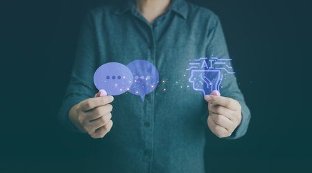 Ai, artificial intelligence chat bot. Concept of assistant robot digital communication, cyberspace information service, online innovation, smart software, prompt generate, machine learning, automated.の写真素材
