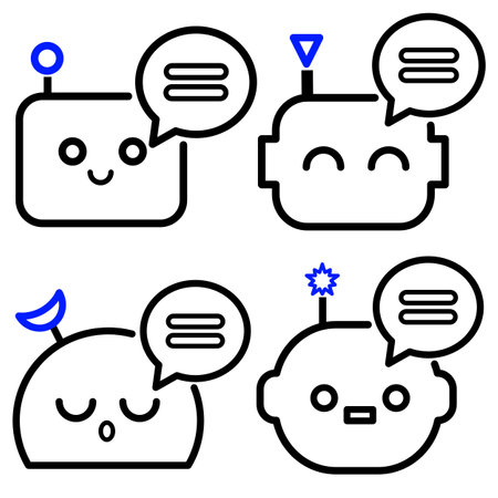 Chatbot ai robot assistance, speech bubble message communication icon. Chatting dialogue flat design. Smart assistant artificial intelligence technology, online messaging help support symbol.のイラスト素材