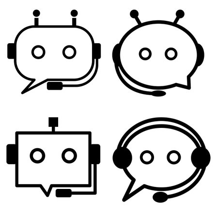 Chatbot ai robot assistance, speech bubble message communication icon. Chatting dialogue flat design. Smart assistant artificial intelligence technology, online messaging help support symbol.のイラスト素材