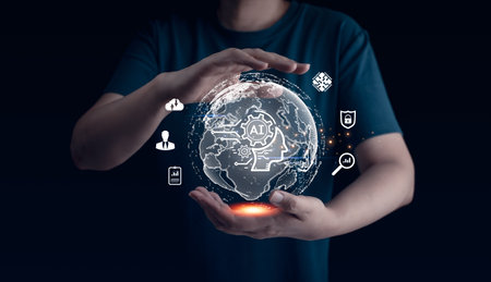 Concept of ai, artificial intelligence business technology for global communication, internet of things, network connection, innovation of machine learning, modern futuristic software development.の写真素材