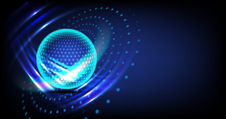 Abstract technology background with blue sphere and glowing lines. Vector illustration.のイラスト素材
