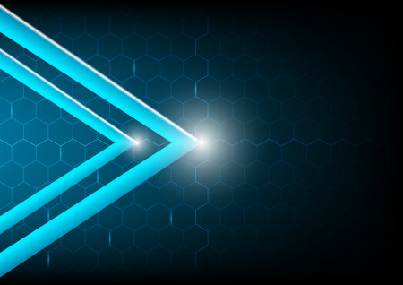 Abstract blue technology background with hexagons and arrows. Vector illustration.のイラスト素材