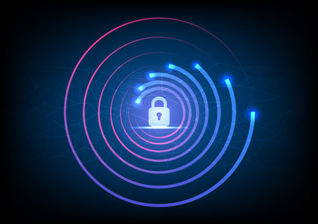 Cyber security concept. Lock icon on dark background. Vector illustrationのイラスト素材