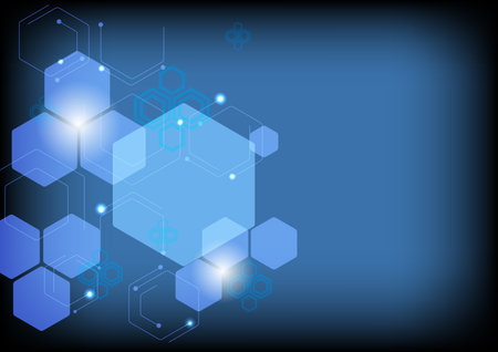 abstract blue background with hexagons and lights, vector illustration.のイラスト素材