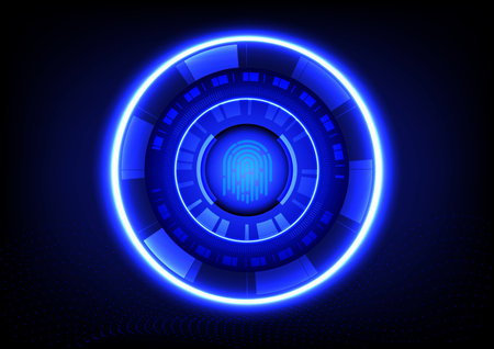 Fingerprint scanning technology concept on dark blue background. Vector illustrationのイラスト素材