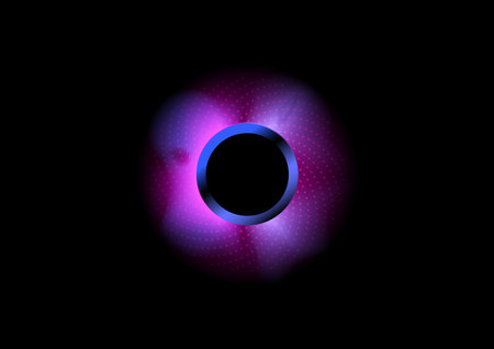 Abstract neon blue and purple circle on black background. Vector illustration.のイラスト素材