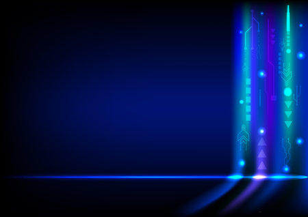 Technology abstract background. Concept of futuristic neon glowing digital vector, speed light lasec wallpaper, science poster, cyberspace, shint grid ray dynamic gradient effect, colorful geometric.のイラスト素材