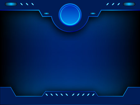 Futuristic digital technology HUD interface with glowing neon blue elements on dark abstract background, ideal for sci-fi UI layout, cyberpunk dashboard, modern tech screen, and virtual data display.のイラスト素材