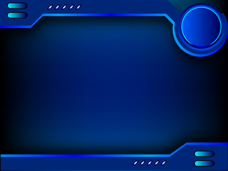 Futuristic digital technology HUD interface with glowing neon blue elements on dark abstract background, ideal for sci-fi UI layout, cyberpunk dashboard, modern tech screen, and virtual data display.のイラスト素材