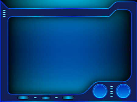 Futuristic digital technology HUD interface with glowing neon blue elements on dark abstract background, ideal for sci-fi UI layout, cyberpunk dashboard, modern tech screen, and virtual data display.のイラスト素材
