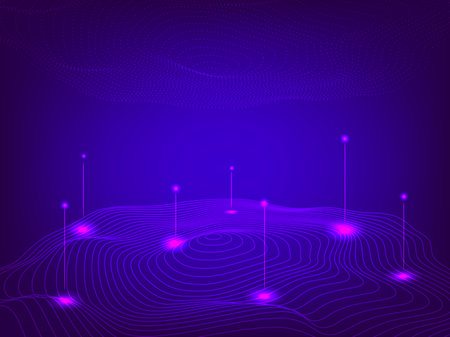 Abstract digital background with flowing curved lines, glowing wave patterns, and gradient neon colors, perfect for modern technology concept, elegant line art, minimal wallpaper, futuristic vector.のイラスト素材
