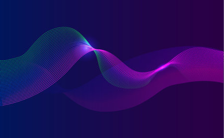 Abstract digital background with flowing curved lines, glowing wave patterns, and gradient neon colors, perfect for modern technology concept, elegant line art, minimal wallpaper, futuristic vector.のイラスト素材