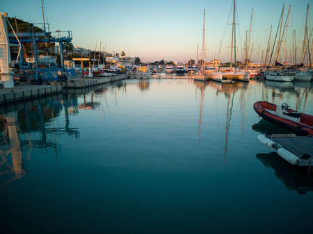 Burriana marina with boats in the sea in long exposureの写真素材