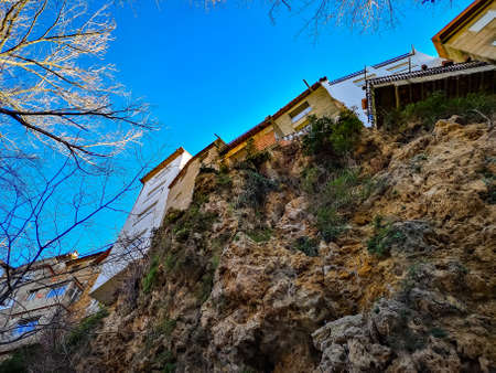 View from below of the hanging houses of Viver