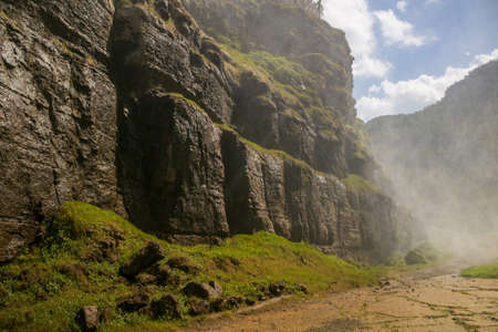 Rocky landscape on the bed of the Mijares river