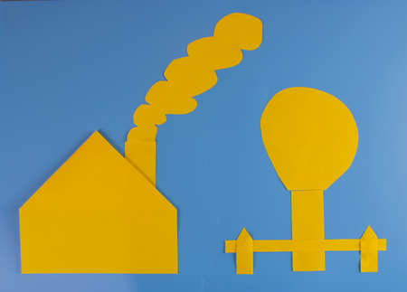 Paper mural on blue background, home concept