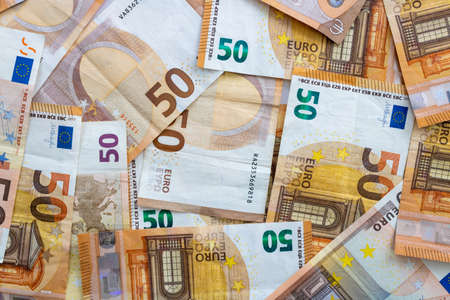 Fifty Euro banknotes fund mixed without order