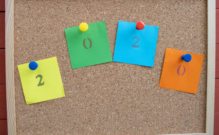 2020 written in sticky notes, new year concept