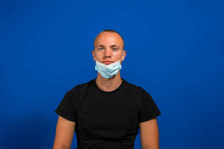 Protection against contagious disease, . Man wearing hygienic mask to prevent infection, airborne...
