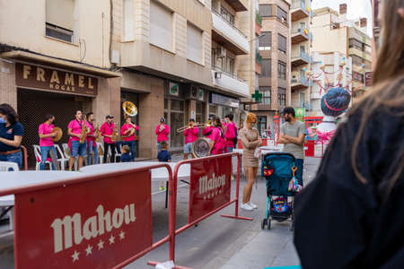 Burriana, Spain 10-10-2021: Live music can be heard ringing through the streets played by bands accompanying the locals dressed in traditional costume.のeditorial素材