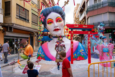 Burriana, Spain 10-10-2021: View of the Fallas dolls in the first celebration of this party in the new normalityのeditorial素材