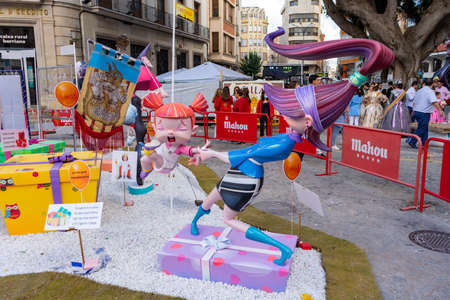 Burriana, Spain 10-10-2021: View of the Fallas dolls in the first celebration of this party in the...